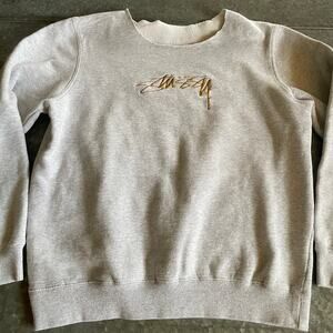 Stussy Gold Embroidered Logo Sweatshirt Gray Small Vintage 90s Y2K Surf Skate